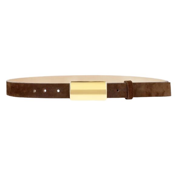 Heaven Mayhem Plate Belt in Gold and Chocolate Brown Suede Leather Size Small - Picture 2 of 7